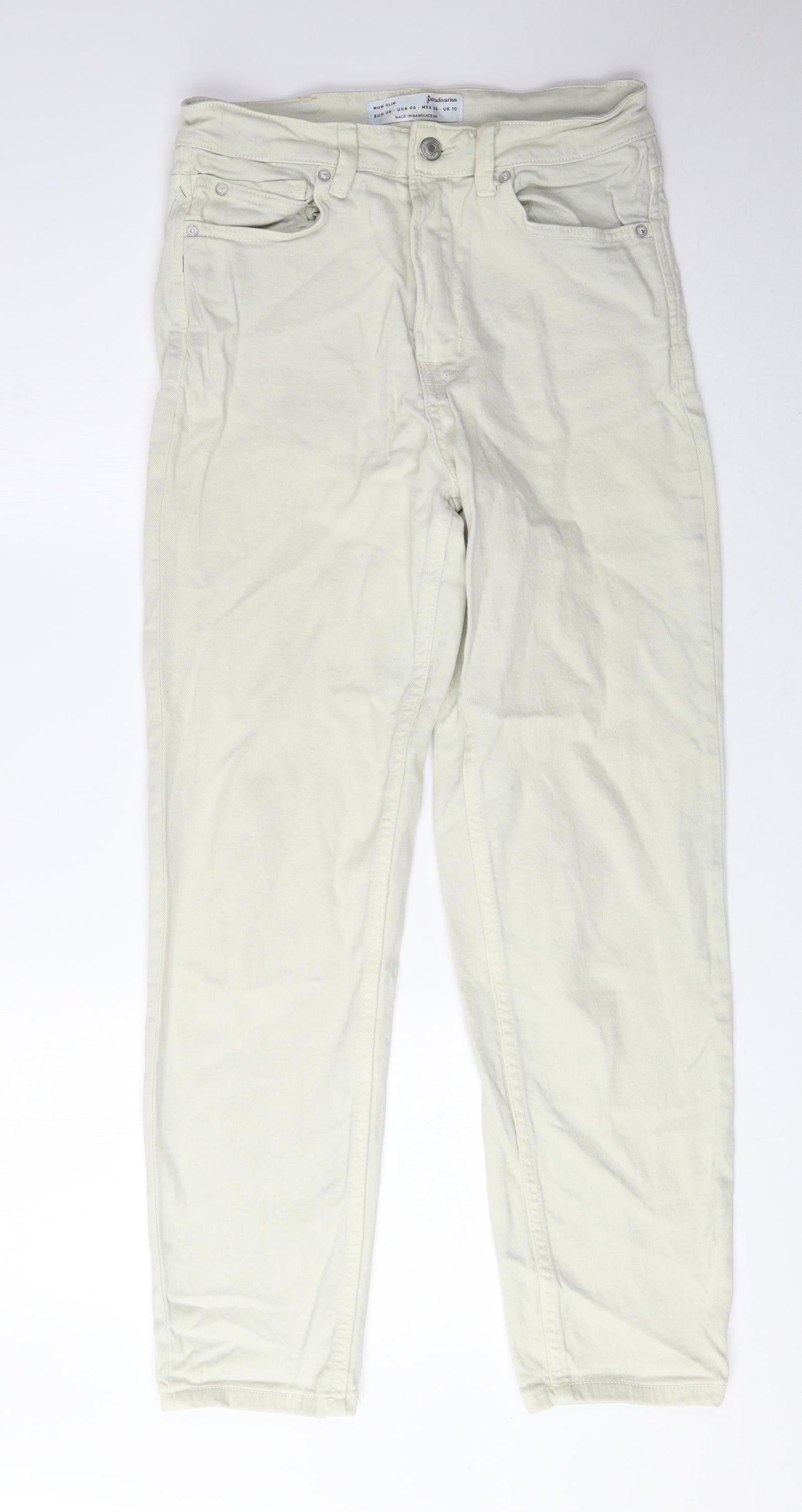 Stradivarius Womens Ivory Cotton Mom Jeans Size 10 L26 in Regular Zip