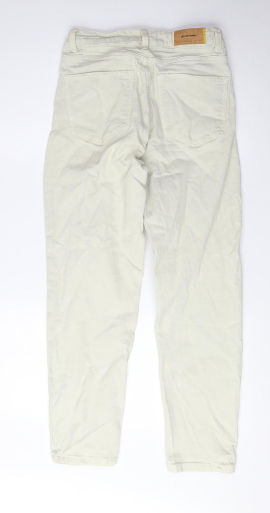 Stradivarius Womens Ivory Cotton Mom Jeans Size 10 L26 in Regular Zip