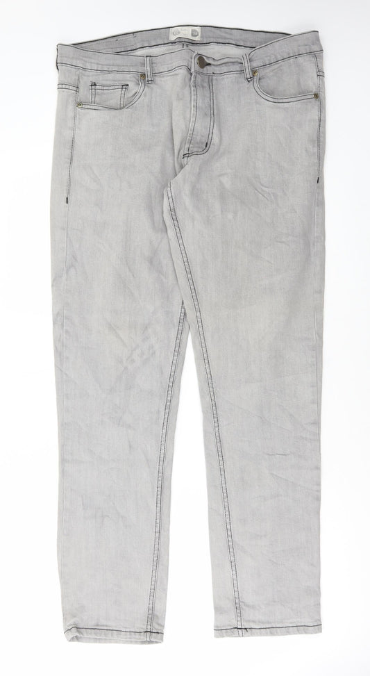 Redtag Mens Grey Cotton Straight Jeans Size 34 in L32 in Regular Button