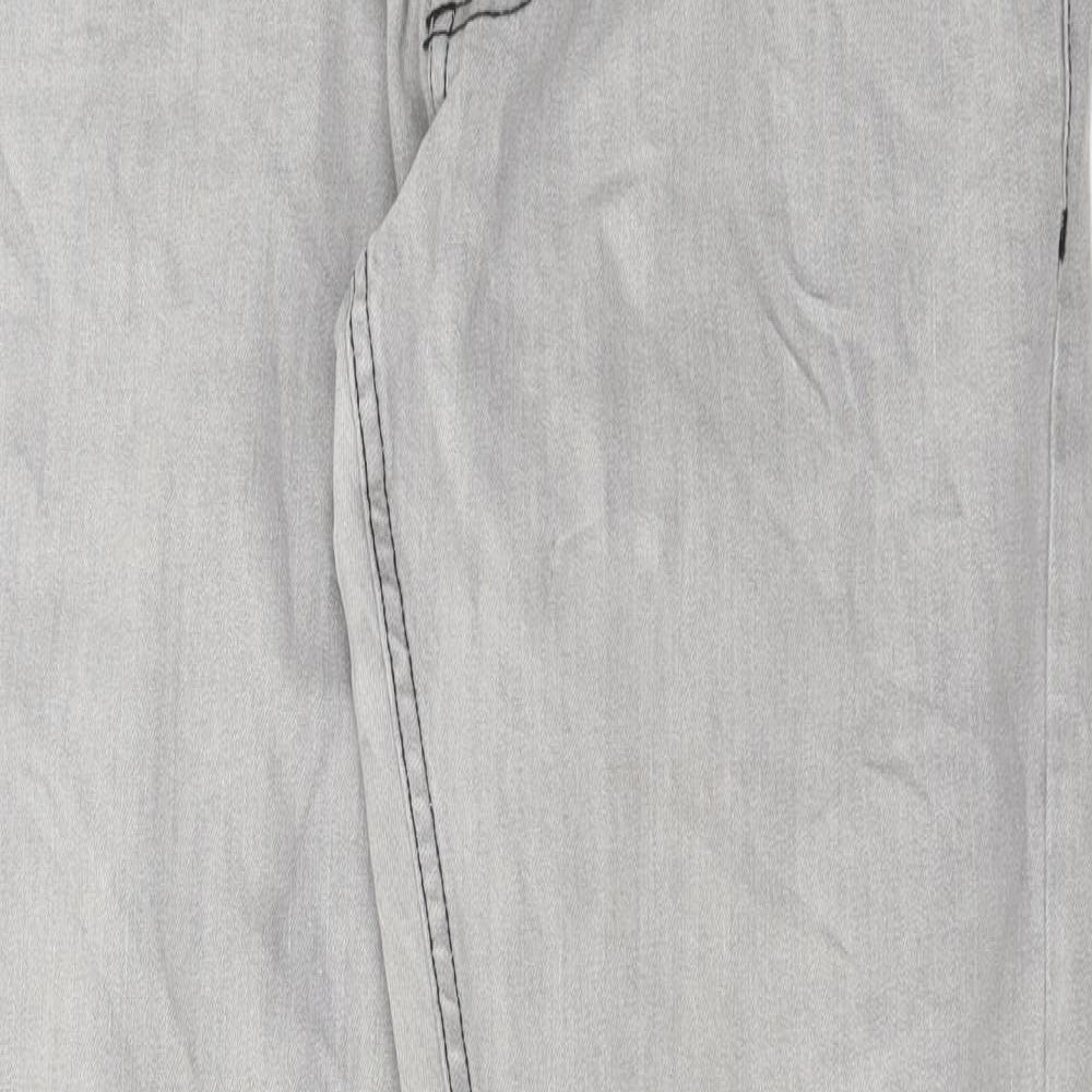 Redtag Mens Grey Cotton Straight Jeans Size 34 in L32 in Regular Button