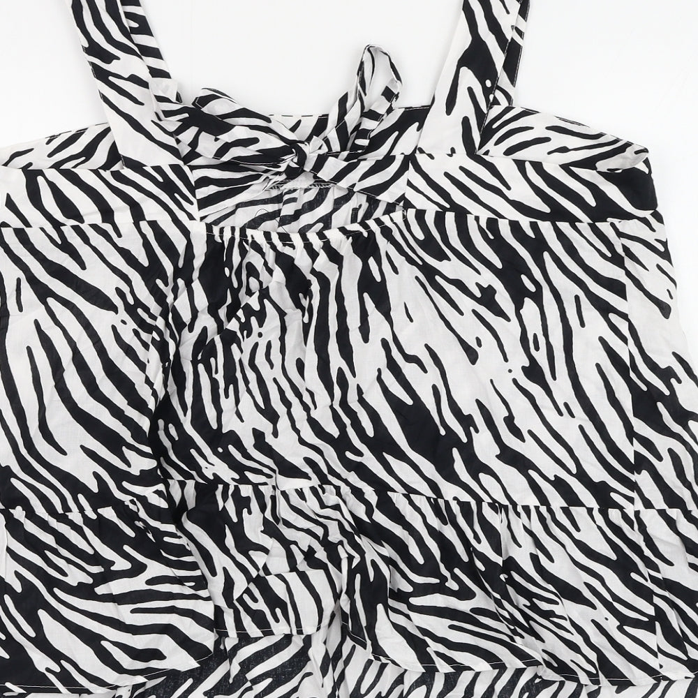 Marks and Spencer Womens White Animal Print Cotton Basic Blouse Size 16 Square Neck - Zebra Print