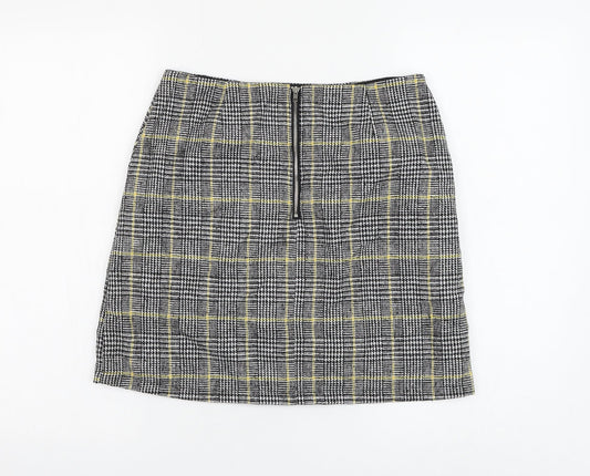 Brand Attic Womens Black Plaid Polyester A-Line Skirt Size 8 Zip