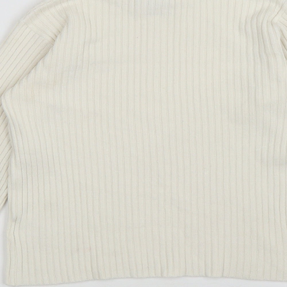 NEXT Girls Ivory Roll Neck Acrylic Pullover Jumper Size 7-8 Years Pullover - Ribbed