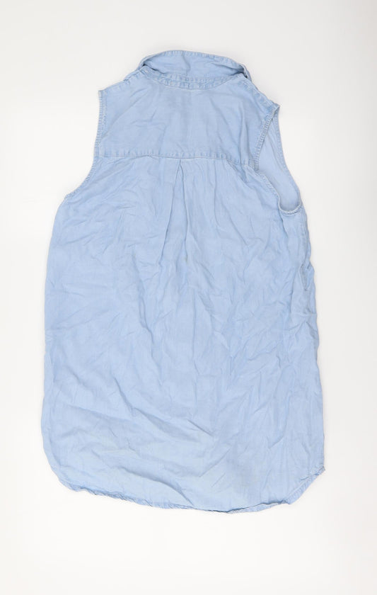 Free Heart Womens Blue Cotton Basic Button-Up Size S Collared