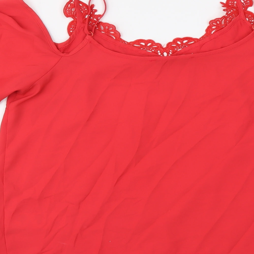 Oasis Womens Red Polyester Camisole Tank Size 12 V-Neck - Cold Shoulder