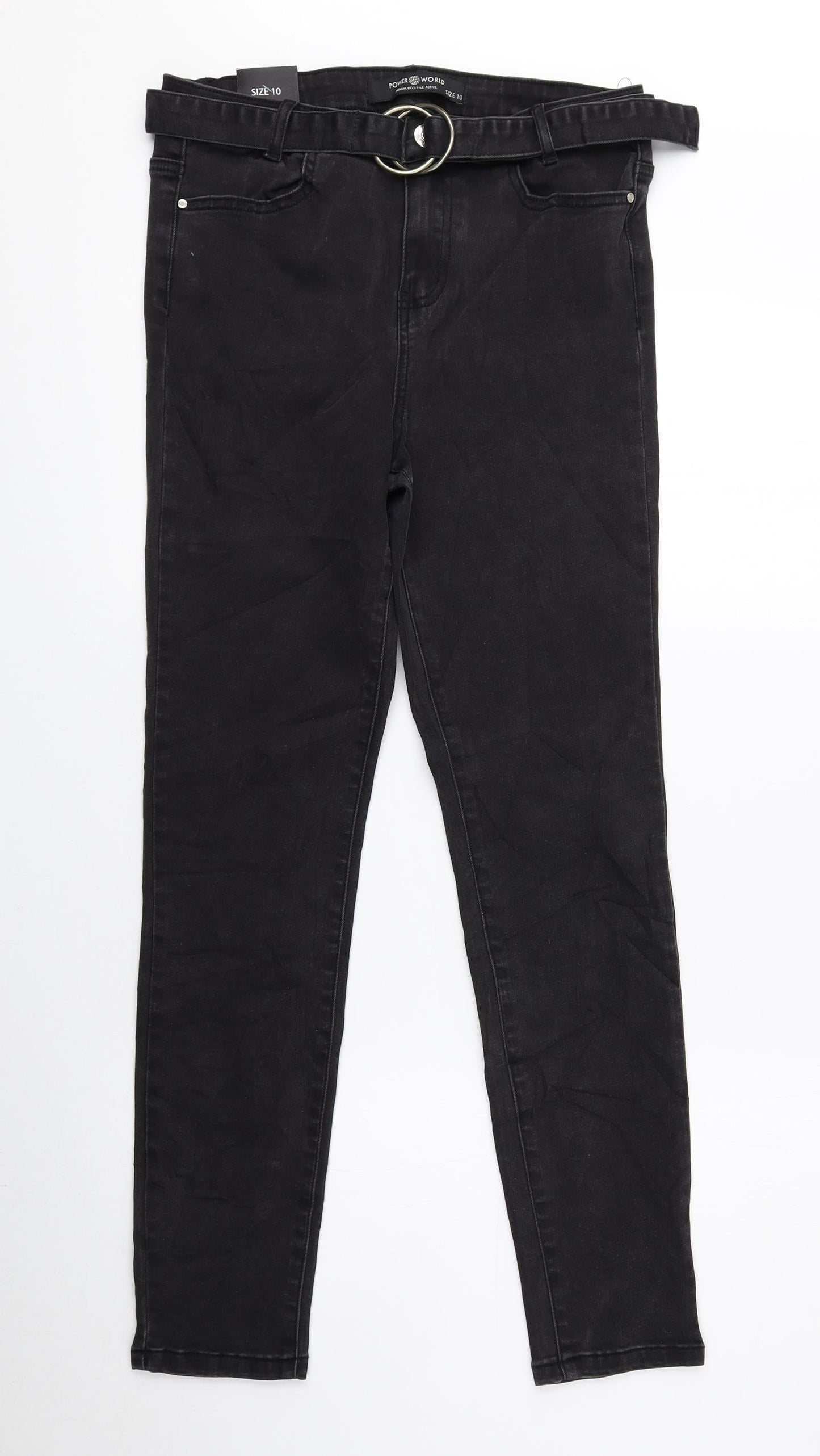Power World Womens Black Cotton Skinny Jeans Size 10 L26 in Regular Zip