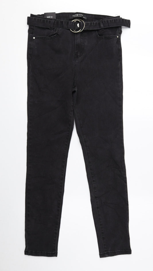Power World Womens Black Cotton Skinny Jeans Size 10 L26 in Regular Zip