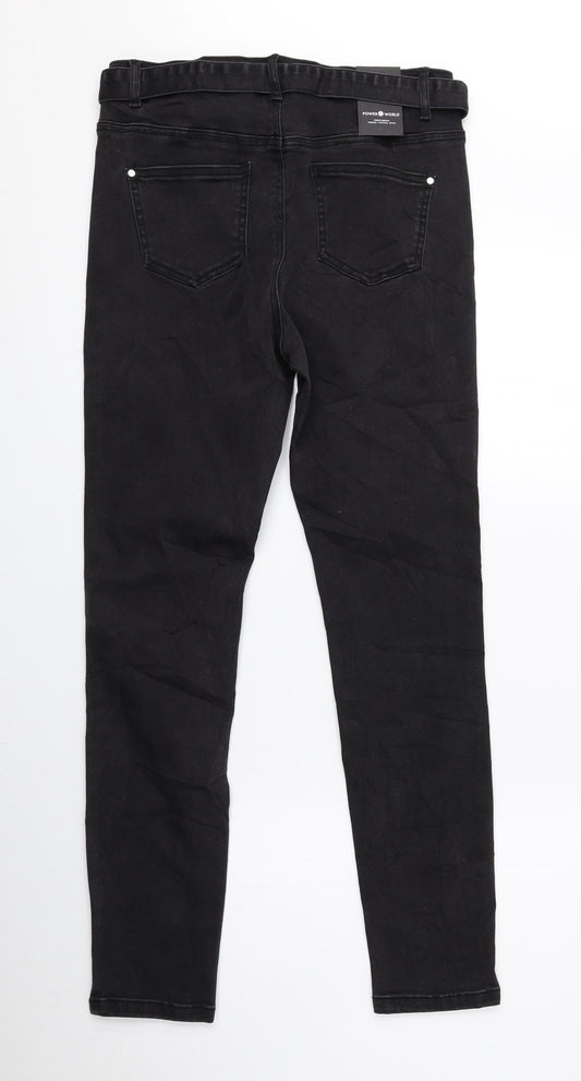 Power World Womens Black Cotton Skinny Jeans Size 10 L26 in Regular Zip
