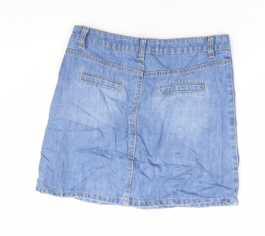 New Womens Blue Cotton Mini Skirt Size 10 Button