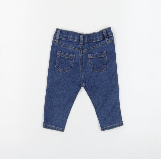 Marks and Spencer Girls Blue Cotton Capri Jeans Size 3-6 Months Button