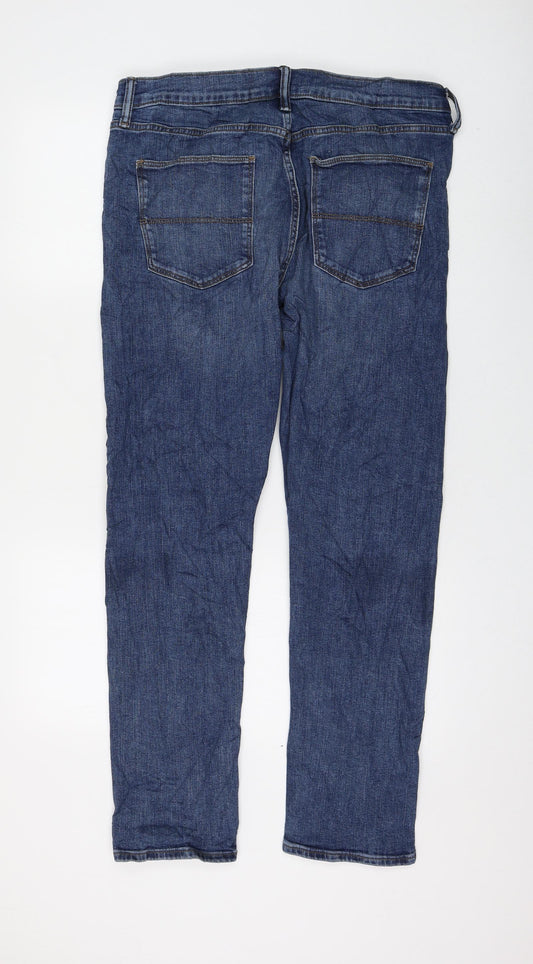 Marks and Spencer Womens Blue Cotton Straight Jeans Size 32 in L31 in Regular Zip