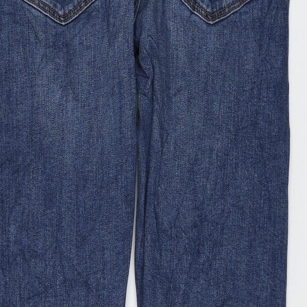 Marks and Spencer Womens Blue Cotton Straight Jeans Size 32 in L31 in Regular Zip