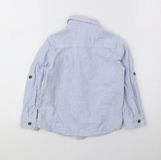 Mini Club Boys Blue Striped 100% Cotton Basic Button-Up Size 2-3 Years Collared Button