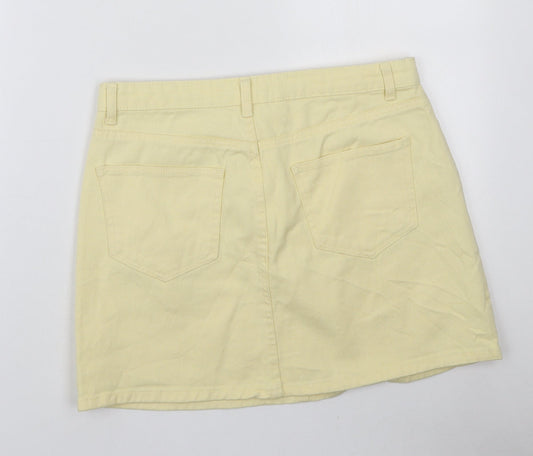 Denim & Co. Womens Yellow Cotton A-Line Skirt Size 12 Zip