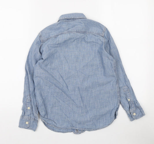 Gap Girls Blue Cotton Basic Button-Up Size 10-11 Years Collared Button