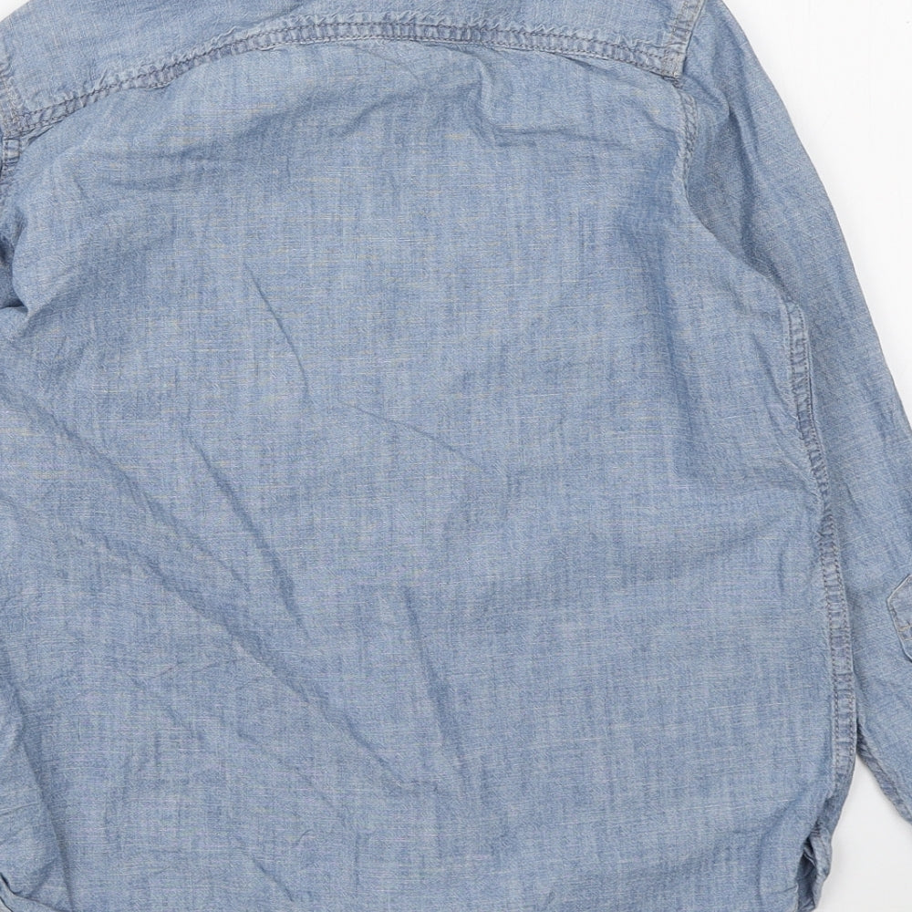 Gap Girls Blue Cotton Basic Button-Up Size 10-11 Years Collared Button