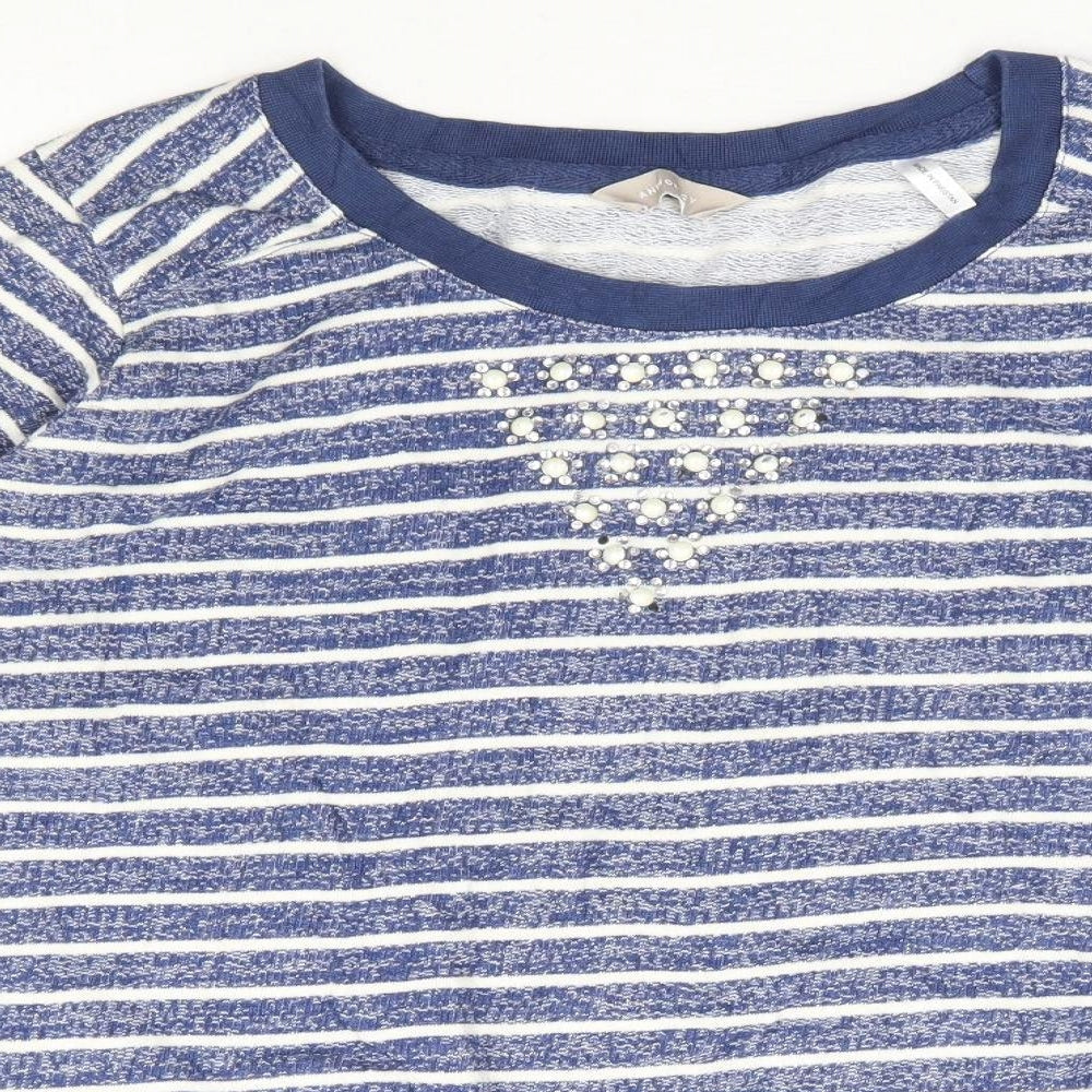 Anthology Womens Blue Striped Cotton Pullover Sweatshirt Size 20 Pullover