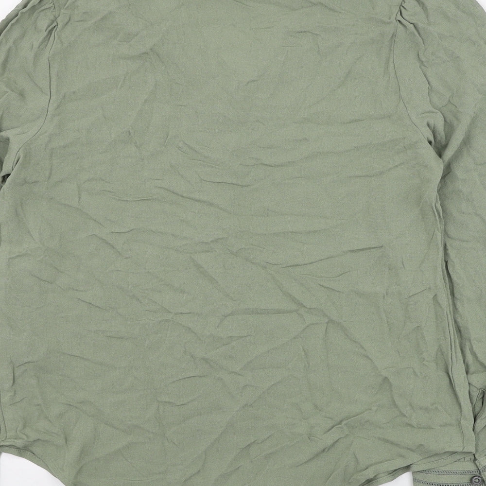 Marks and Spencer Womens Green Viscose Basic Button-Up Size 6 V-Neck