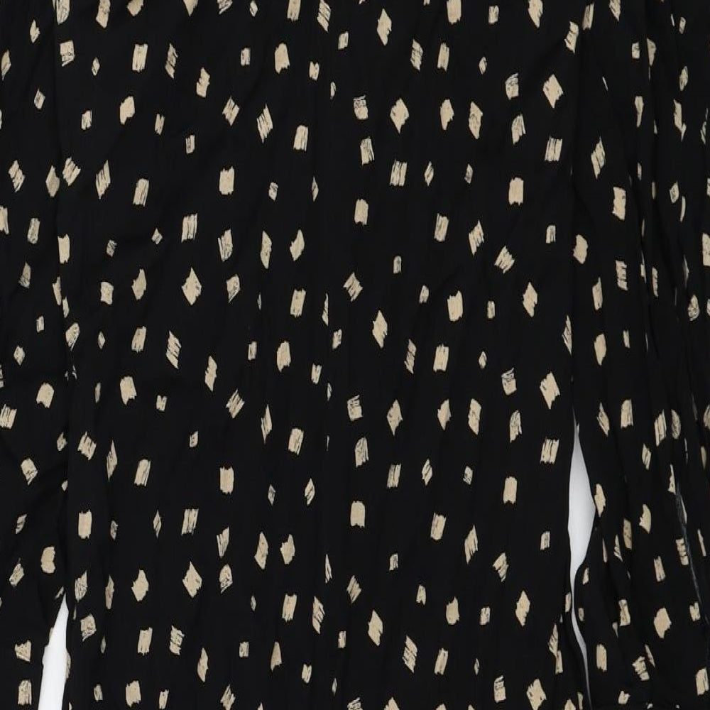 Marks and Spencer Womens Black Geometric Viscose A-Line Size 6 Round Neck Button