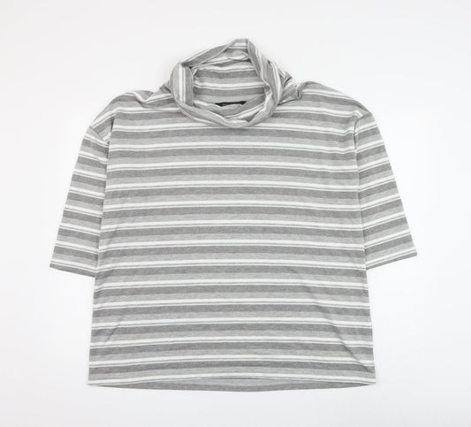 Preworn Womens Grey Striped Polyester Pullover Sweatshirt Size 16 Pullover