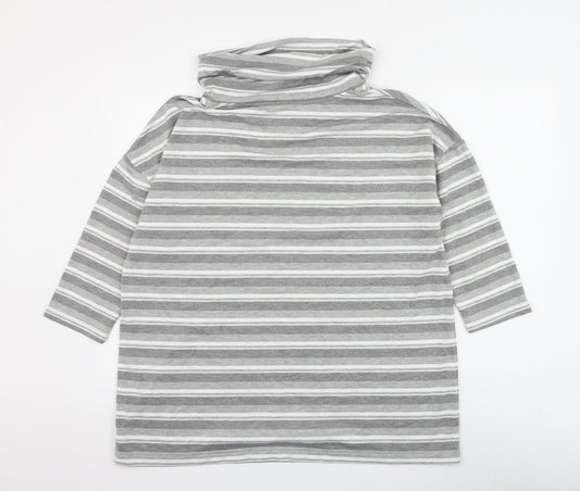 Preworn Womens Grey Striped Polyester Pullover Sweatshirt Size 16 Pullover