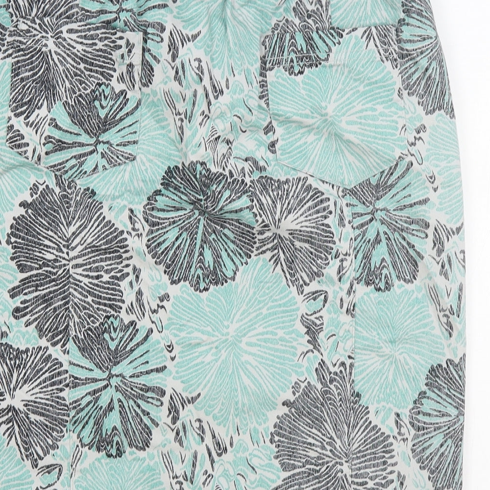 SUNO Womens Blue Floral Cotton Straight & Pencil Skirt Size L Drawstring - Hibiscus Drawstring