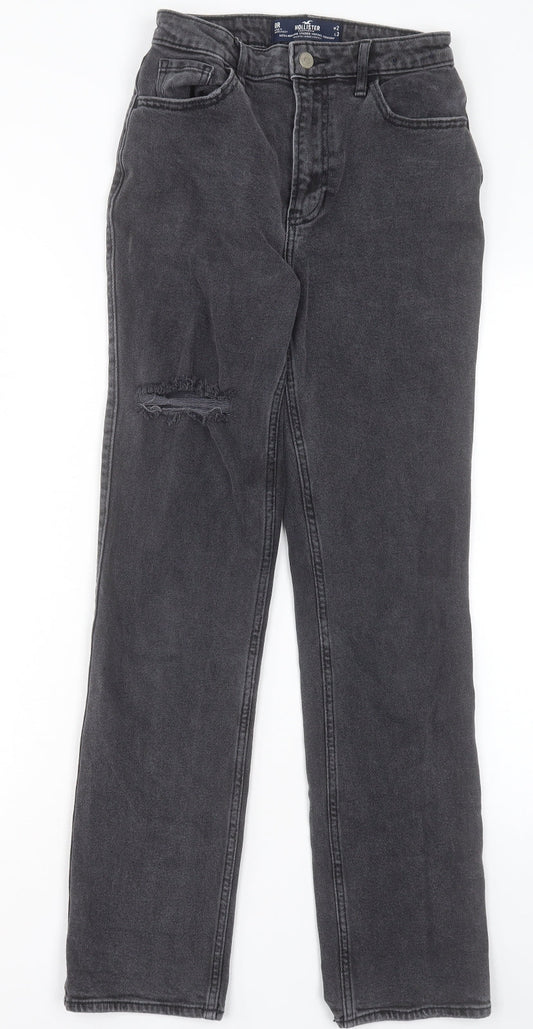 Hollister Womens Black Cotton Straight Jeans Size 24 in L31 in Regular Button