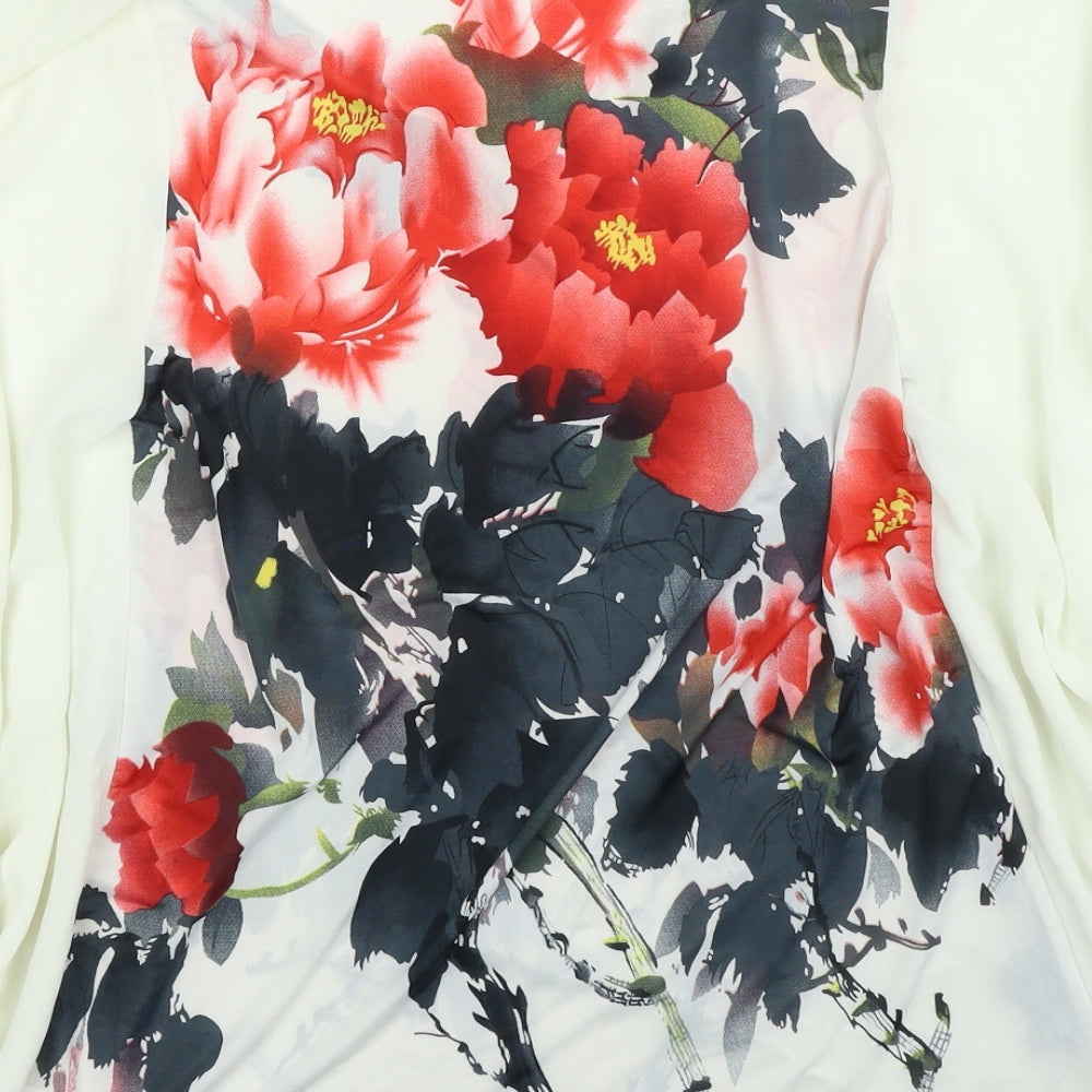 Solo Womens Ivory Floral Polyester Basic Blouse Size 12 V-Neck