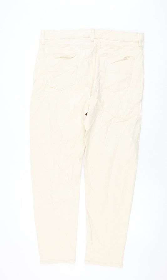 Marks and Spencer Womens Beige Cotton Tapered Jeans Size 34 in L31 in Regular Zip
