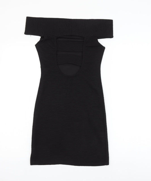 Pearl Womens Black Polyester Pencil Dress Size 10 Off the Shoulder Pullover