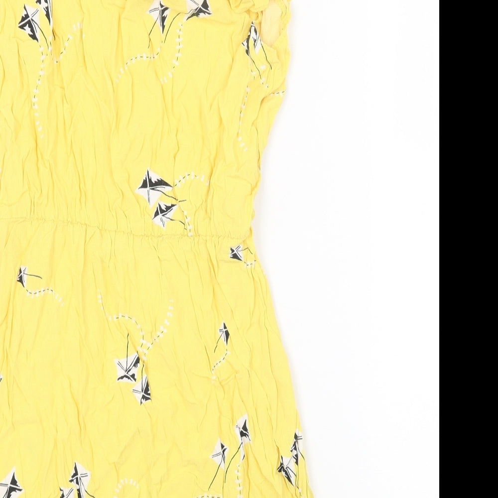 Henry Holland Womens Yellow Geometric Viscose Fit & Flare Size 10 Collared Button - Kite Print