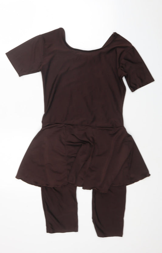 HAT Girls Brown Polyester Unitard One-Piece Size L Pullover - Heart