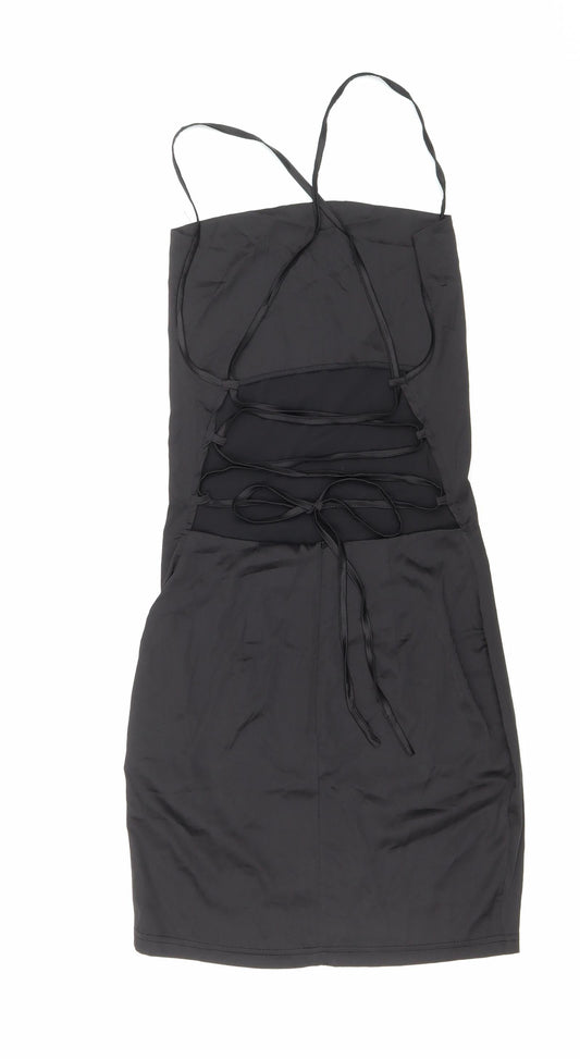 NaaNaa Womens Black Polyester Tank Dress Size 8 Square Neck Zip - Lace up back