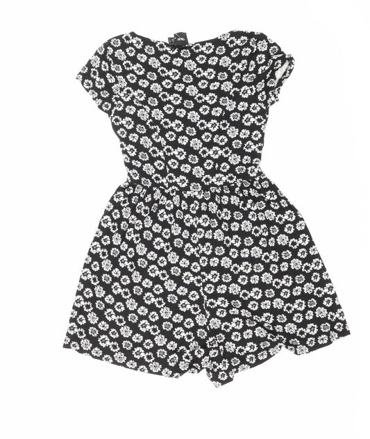 ASOS Womens Black Floral Viscose Playsuit One-Piece Size 8 Pullover