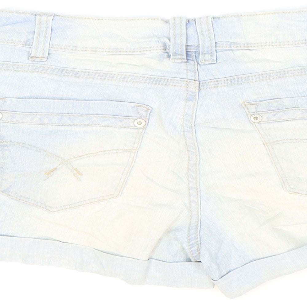 Yes Yes Womens Blue Cotton Hot Pants Shorts Size 8 Regular Zip - Washed look
