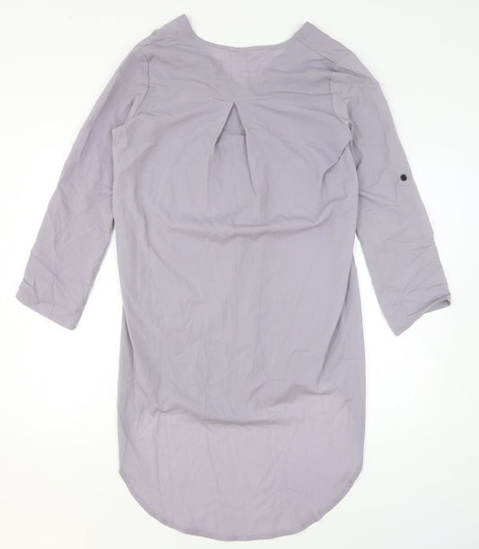 Overmal Womens Grey Polyester T-Shirt Dress Size L V-Neck Pullover