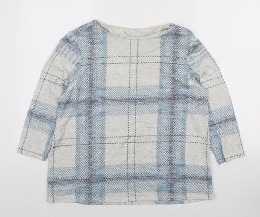 Preworn Womens Blue Plaid Polyester Pullover Sweatshirt Size 14 Pullover