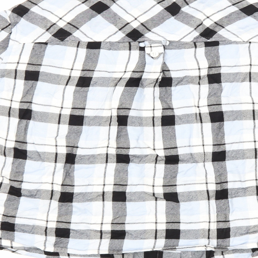 Marks and Spencer Womens Blue Plaid Cotton Cropped Button-Up Size 14 Collared