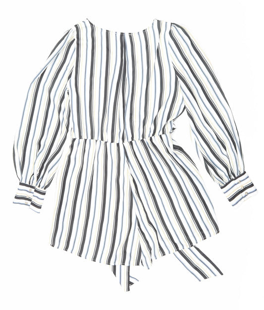 Fashion Nova Womens White Striped Polyester Playsuit One-Piece Size L Pullover