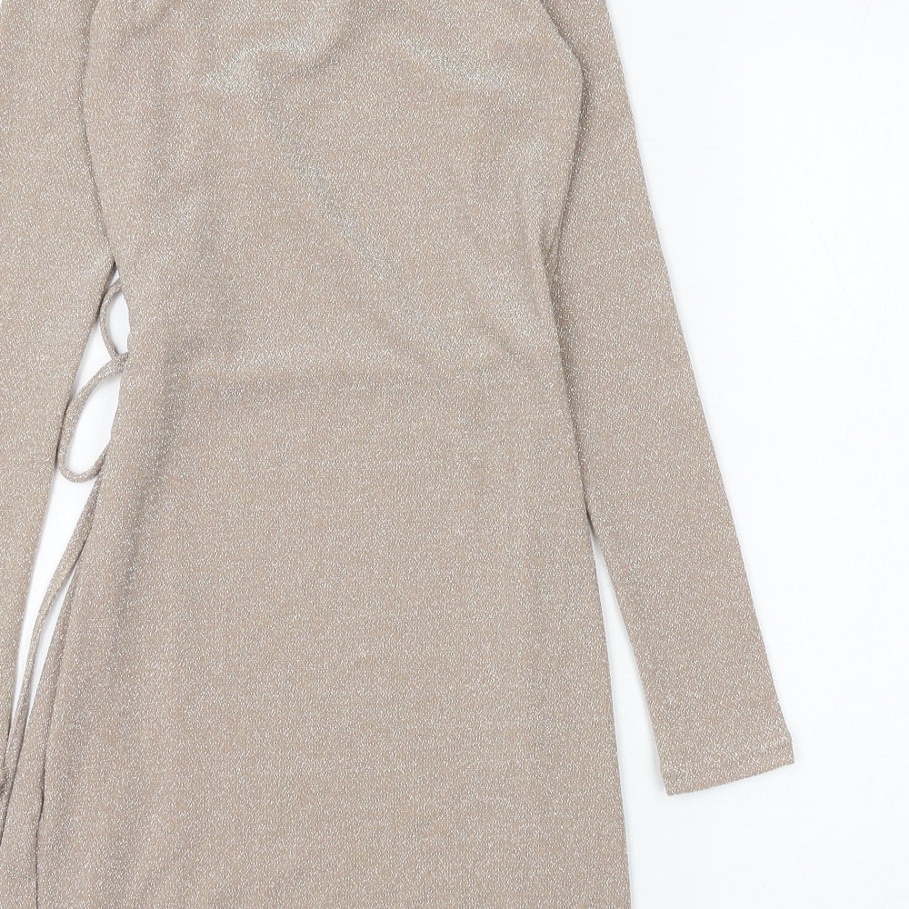 H&M Womens Gold Polyamide Wrap Dress Size XS V-Neck Tie