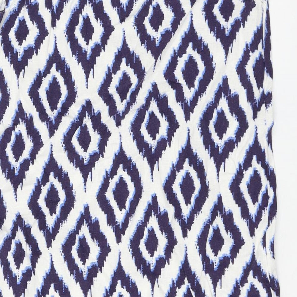 Marks and Spencer Womens Blue Geometric Flax Shift Size 10 Round Neck Pullover