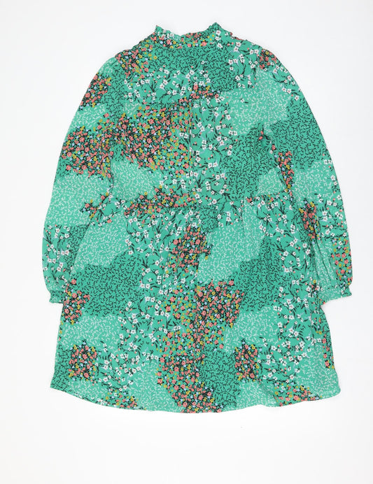Marks and Spencer Womens Green Floral Polyester A-Line Size 6 V-Neck Pullover