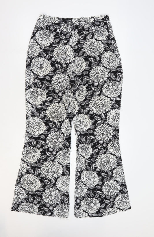 Lola May Womens Black Floral Polyester Trousers Size 10 L28 in Regular Zip