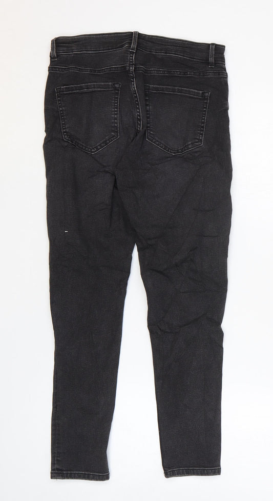 Marks and Spencer Womens Black Cotton Skinny Jeans Size 10 L25 in Regular Zip