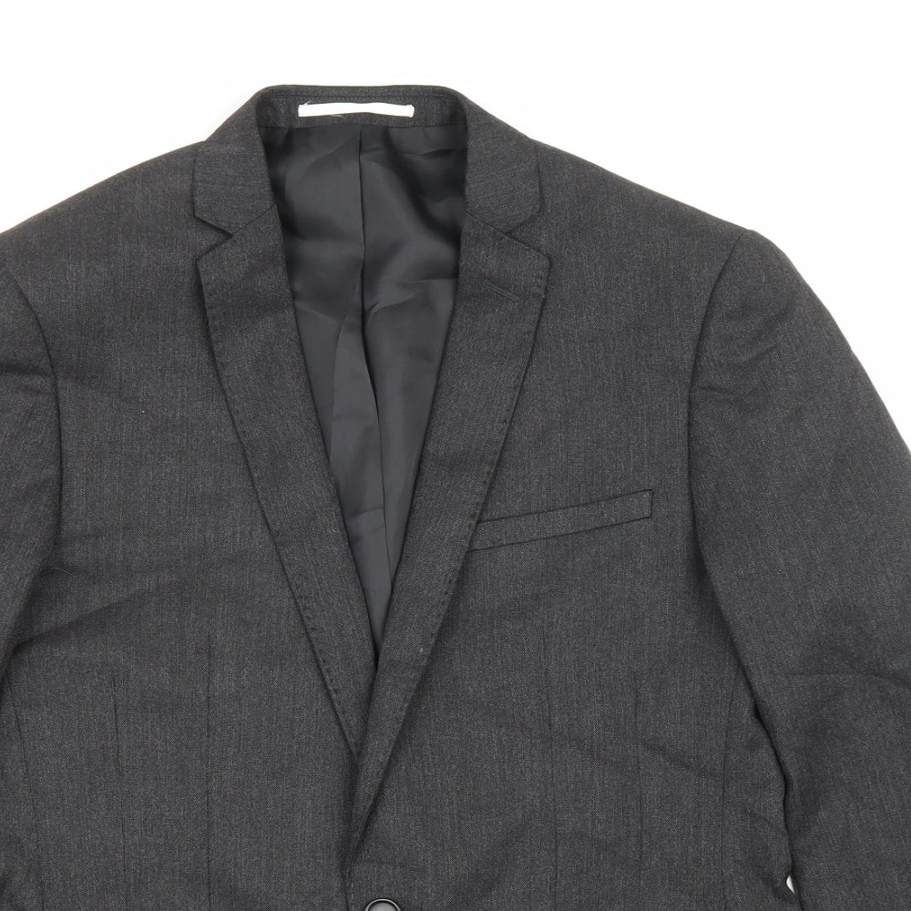 Moss London Mens Grey Polyester Jacket Blazer Size 36
