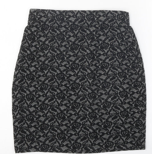 Vevomoda Womens Black Floral Polyester Mini Skirt Size XS