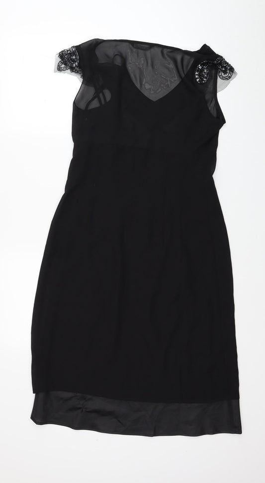 Autograph Womens Black Polyester A-Line Size 10 V-Neck Zip