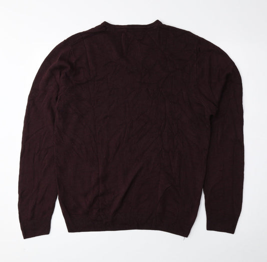 Marks and Spencer Mens Purple V-Neck Acrylic Pullover Jumper Size M