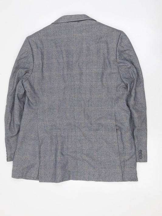 John Collins Mens Blue Check Jacket Blazer Size L Button