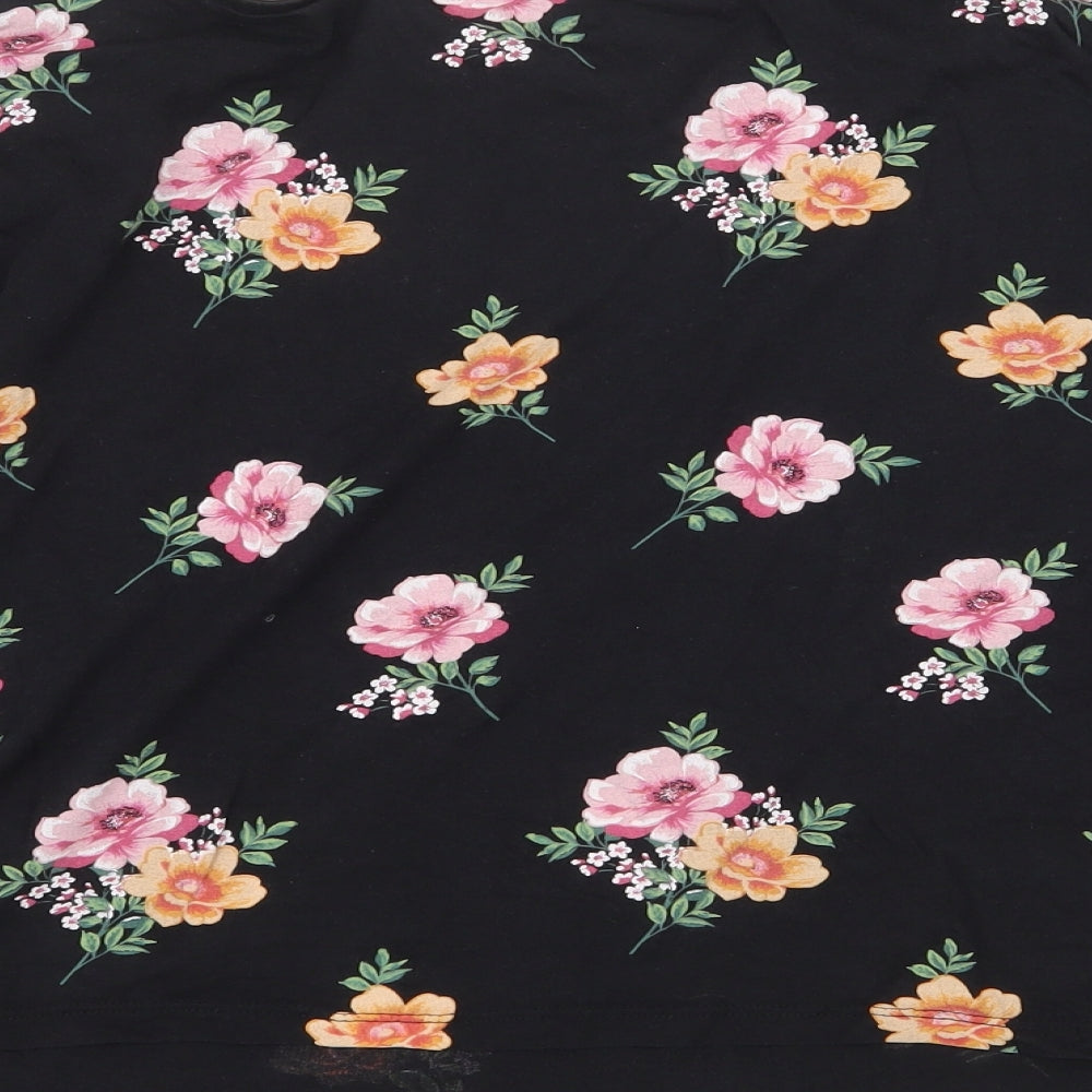New Look Womens Black Floral Cotton Basic Blouse Size 14 Off the Shoulder